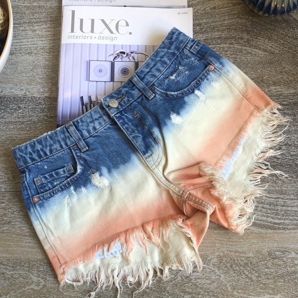Free People Distressed Ombré Jean Shorts